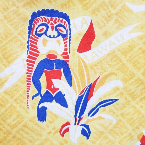 Vintage 50s / 60s Womens Hawaiian Dress Tiki  Gods Underwater Scene Yellow S/XS - Picture 7 of 15